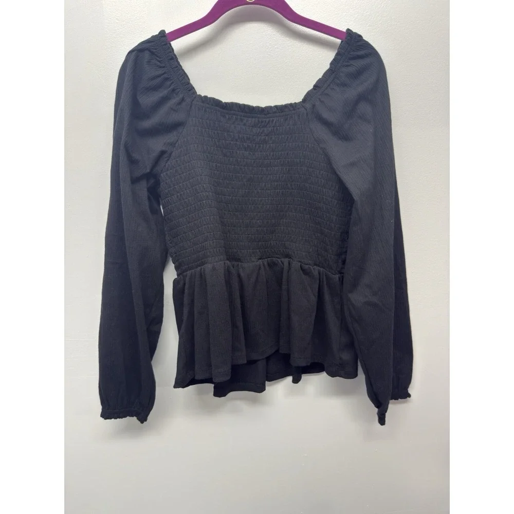 New‎ OLD NAVY Long-Sleeve Smocked Peplum Top V-neck Sz Medium #21 - Picture 5 of 7